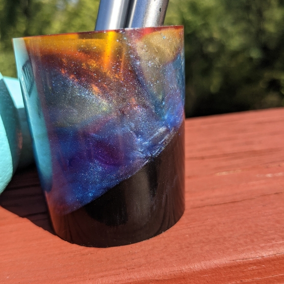 Hand Crafted Other - Retro Pen Holder Resin Art Galaxy Cute Gift Shot Glass Organizer Cup Colorful